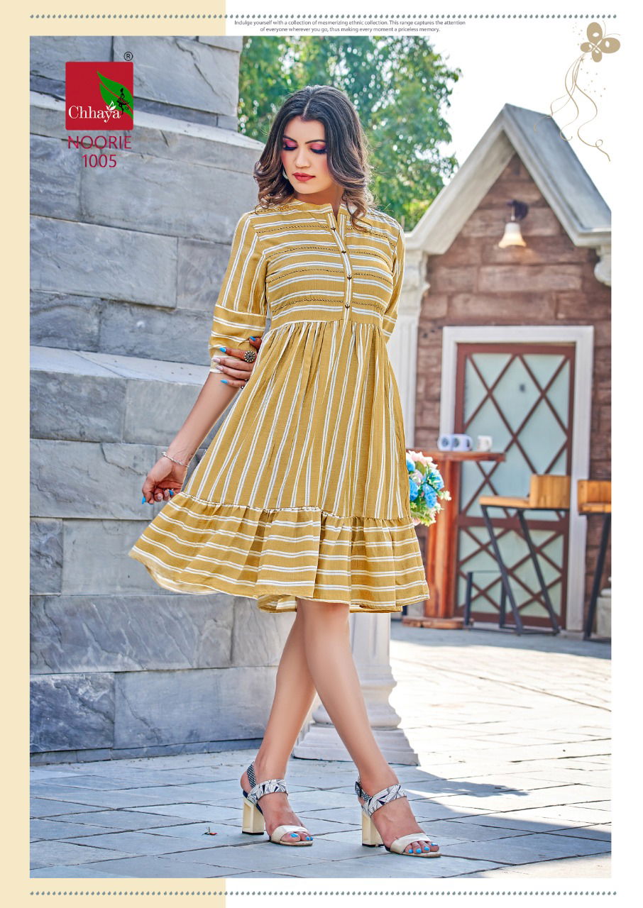 Noorie Chhaya Printed Rayon Party Wear Kurtis Wholesale Shop In Surat